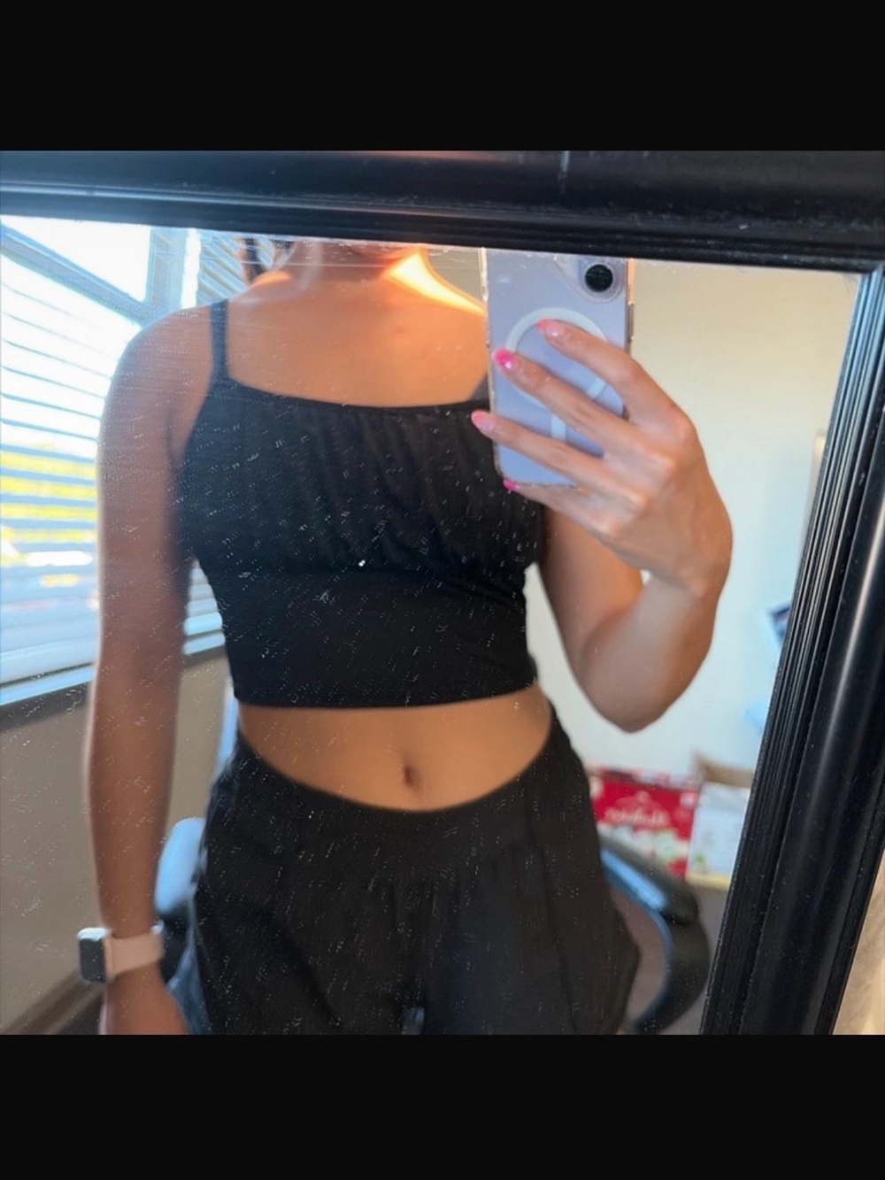 Divided Black Cropped Square-Neck Tank